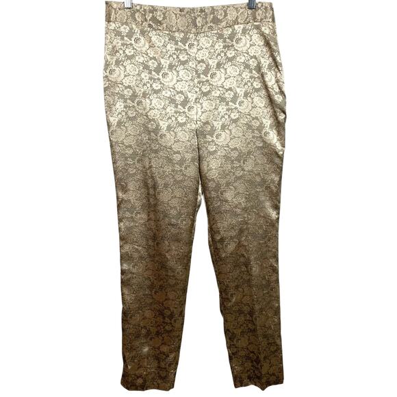 Talbots Heritage Side Zip Dress Pants Floral Lace Gold Ankle Metallic Size 6 - Picture 1 of 9